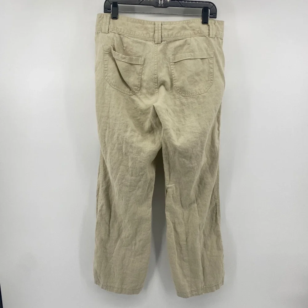 Banana Republic Linen Pants Womens 10 Beige Straight Leg Patch Pocket